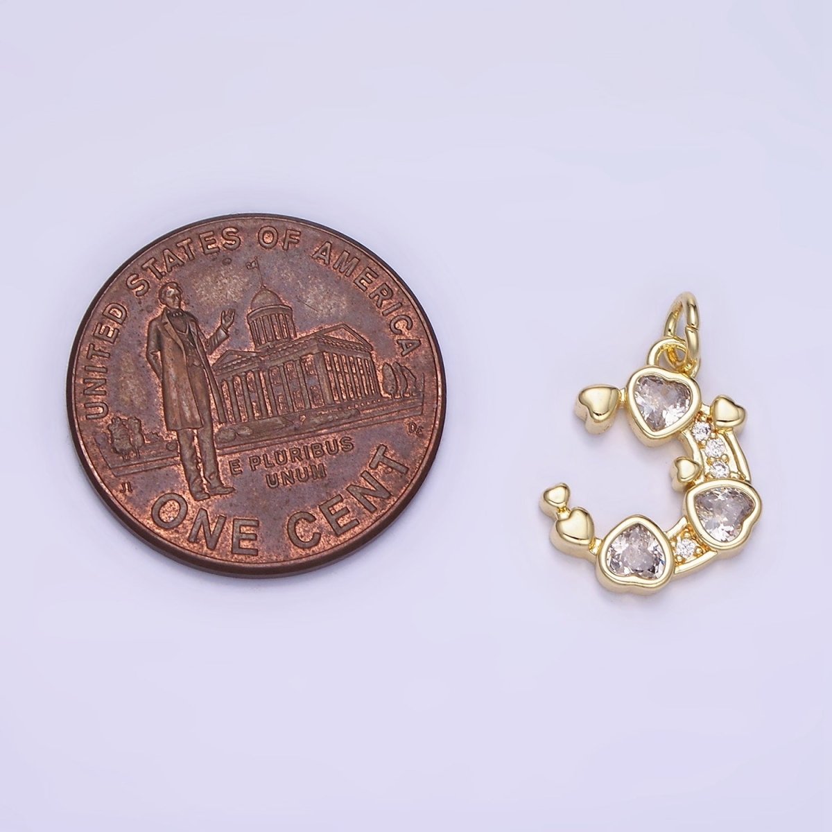 Mini 14K Gold plated Crescent Moon with Hearts CZ Stone | AG-660 - DLUXCA