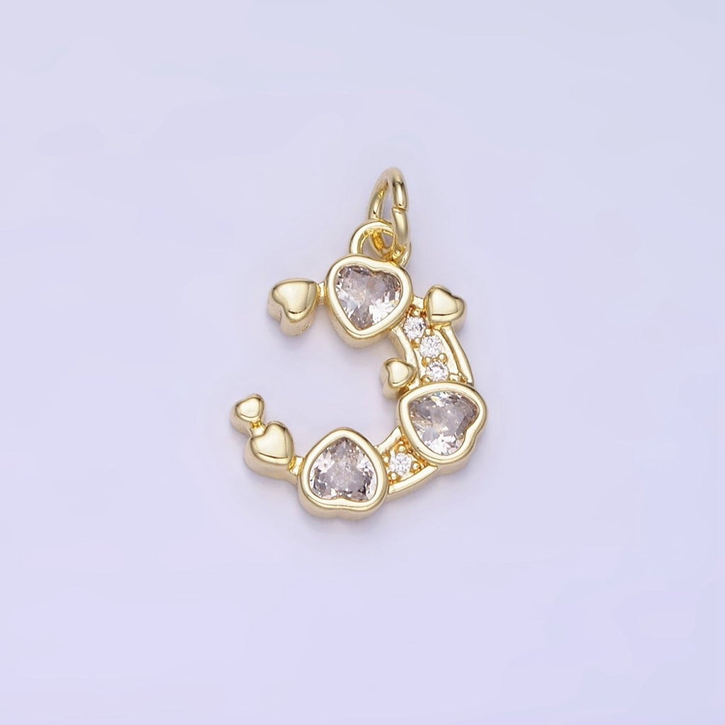 Mini 14K Gold plated Crescent Moon with Hearts CZ Stone | AG-660 - DLUXCA