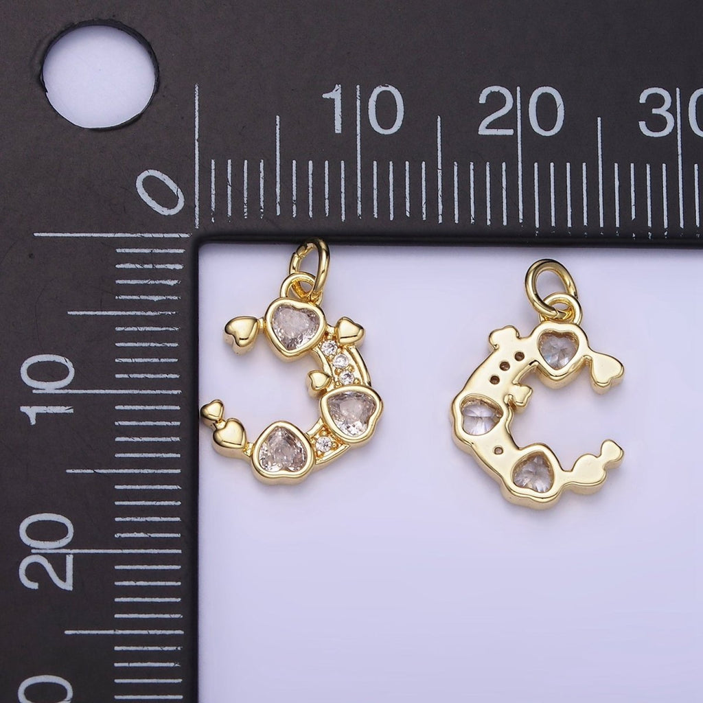 Mini 14K Gold plated Crescent Moon with Hearts CZ Stone | AG-660 - DLUXCA