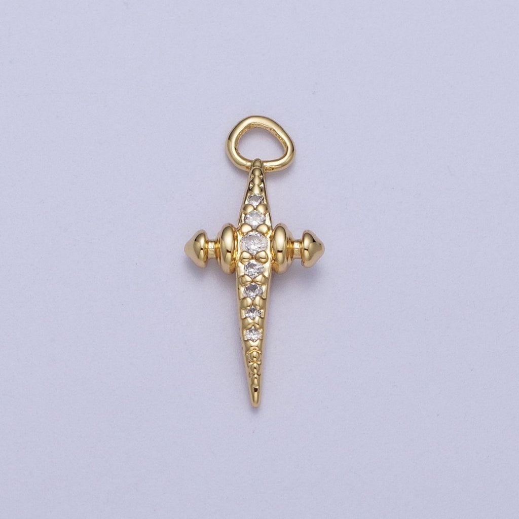 Mini 14K Gold plated Cross North Star Celestial Jewelry Micro Paved Charm | A-280 - DLUXCA