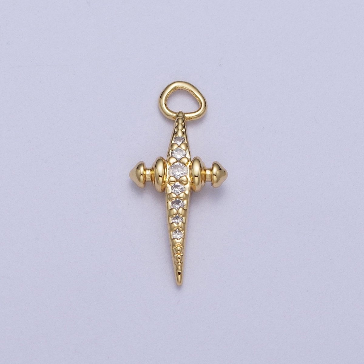 Mini 14K Gold plated Cross North Star Celestial Jewelry Micro Paved Charm | A-280 - DLUXCA