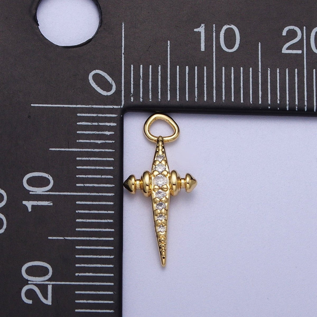 Mini 14K Gold plated Cross North Star Celestial Jewelry Micro Paved Charm | A-280 - DLUXCA