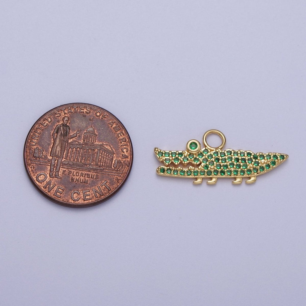 Mini 14K Gold plated Green Crocodile Alligator Green Micro Paved CZ Charm | A-291 - DLUXCA