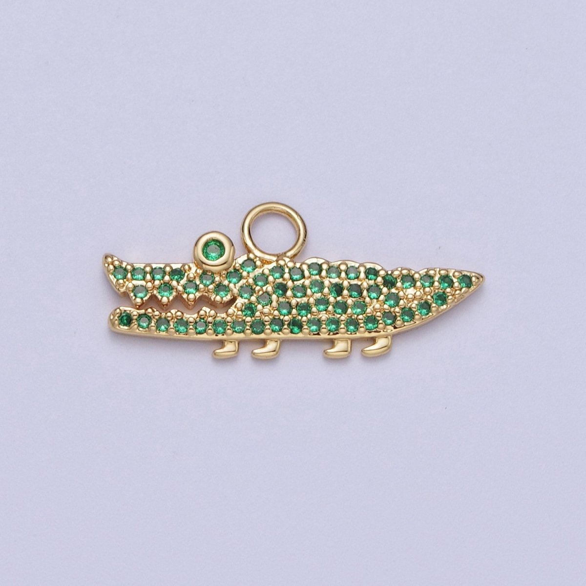 Mini 14K Gold plated Green Crocodile Alligator Green Micro Paved CZ Charm | A-291 - DLUXCA