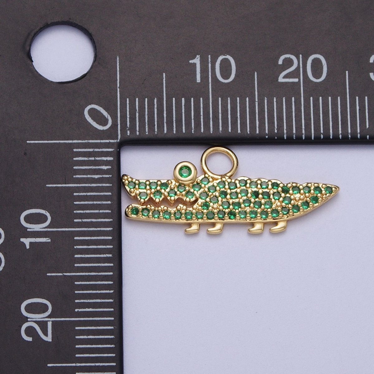 Mini 14K Gold plated Green Crocodile Alligator Green Micro Paved CZ Charm | A-291 - DLUXCA