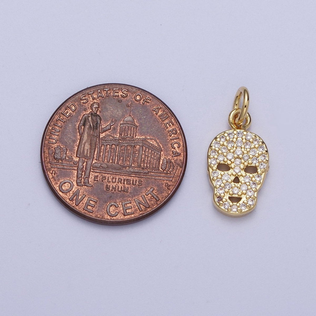 Mini 14K Gold plated Micro Paved CZ Skull Charm Scary Halloween Inspired | A-298 - DLUXCA