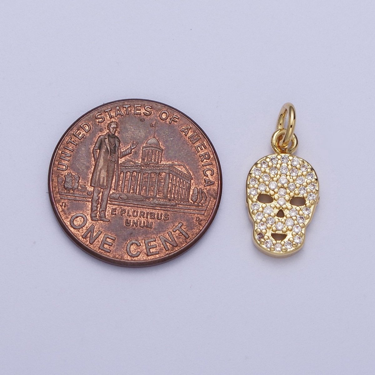 Mini 14K Gold plated Micro Paved CZ Skull Charm Scary Halloween Inspired | A-298 - DLUXCA
