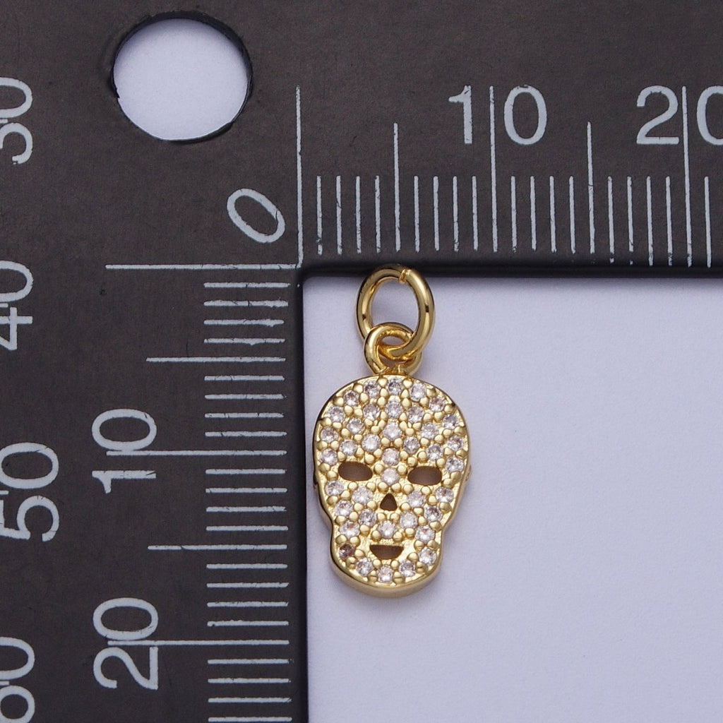 Mini 14K Gold plated Micro Paved CZ Skull Charm Scary Halloween Inspired | A-298 - DLUXCA
