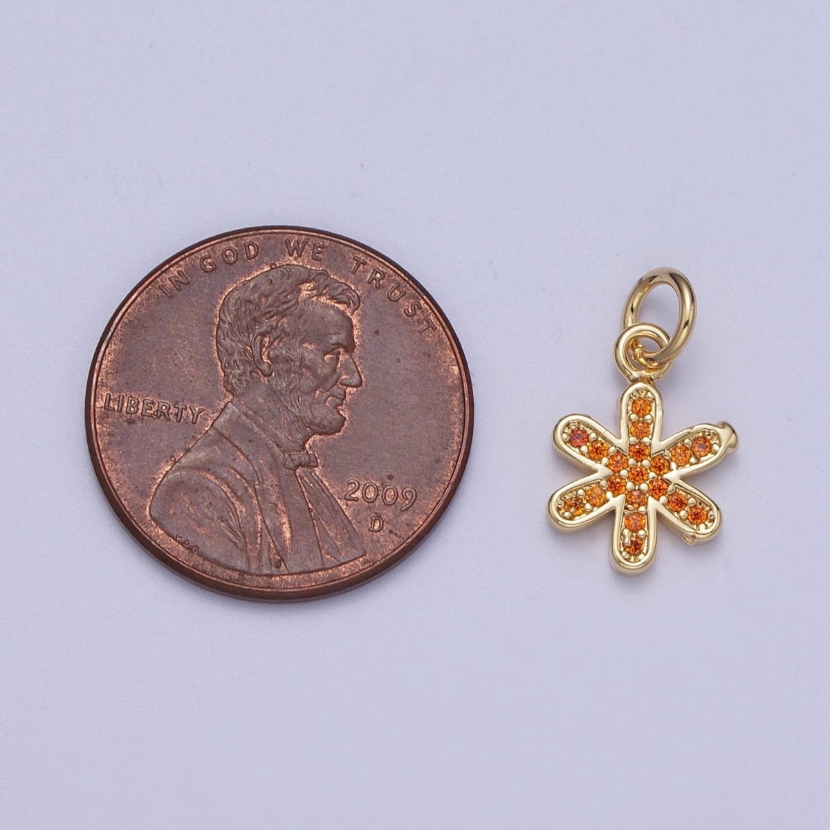 Mini 14k Gold plated Orange Star Charm Micro Pave Flower Petal Charm | A-315 - DLUXCA