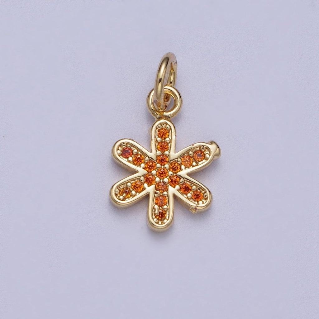 Mini 14k Gold plated Orange Star Charm Micro Pave Flower Petal Charm | A-315 - DLUXCA