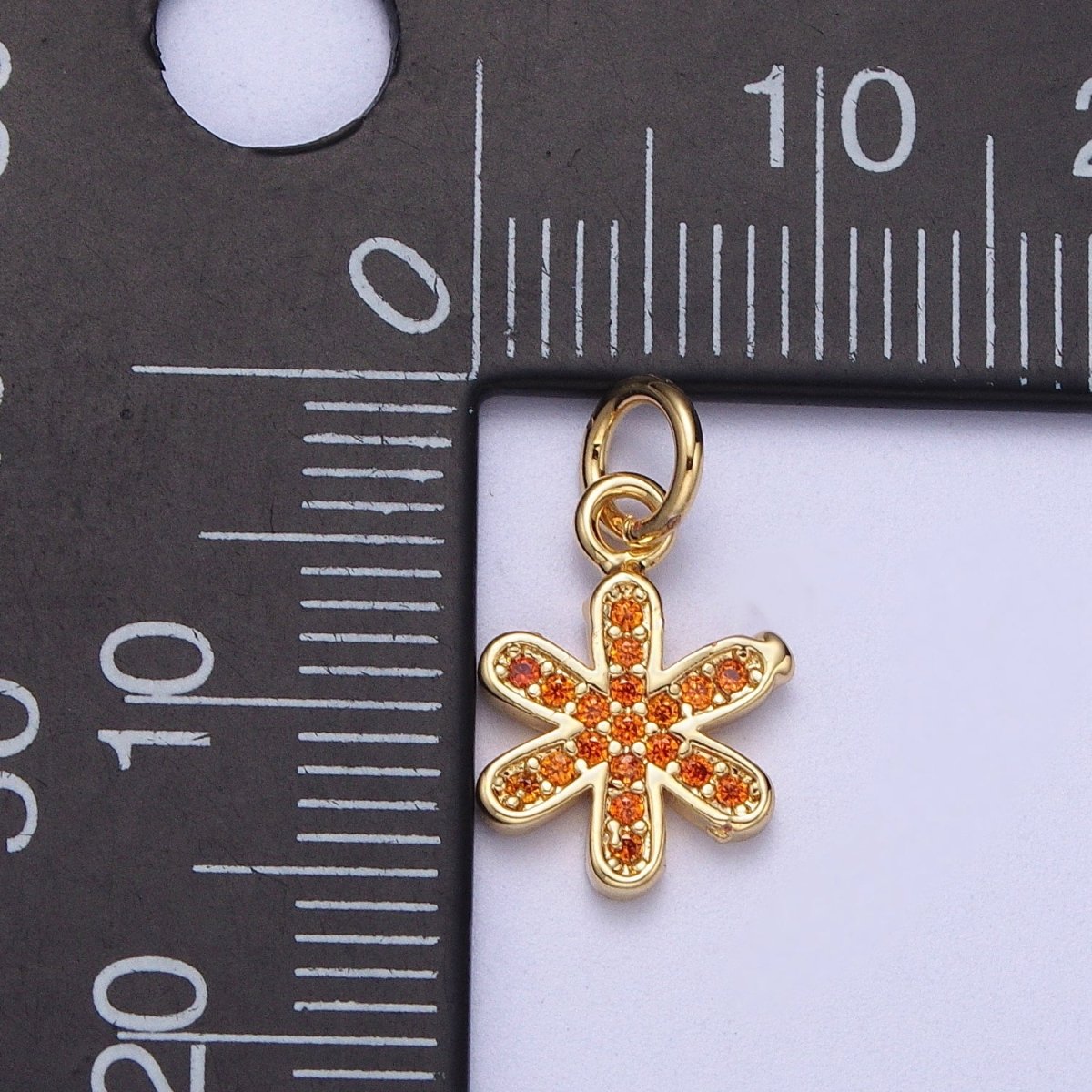 Mini 14k Gold plated Orange Star Charm Micro Pave Flower Petal Charm | A-315 - DLUXCA