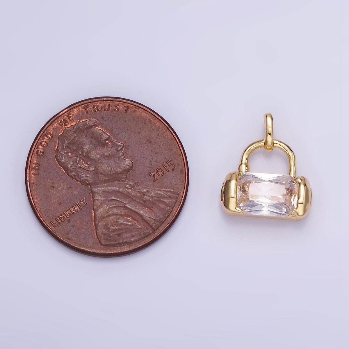 Mini 14K Gold plated Rectangle CZ Charm Lock Purse Pendant | AA1197 - DLUXCA
