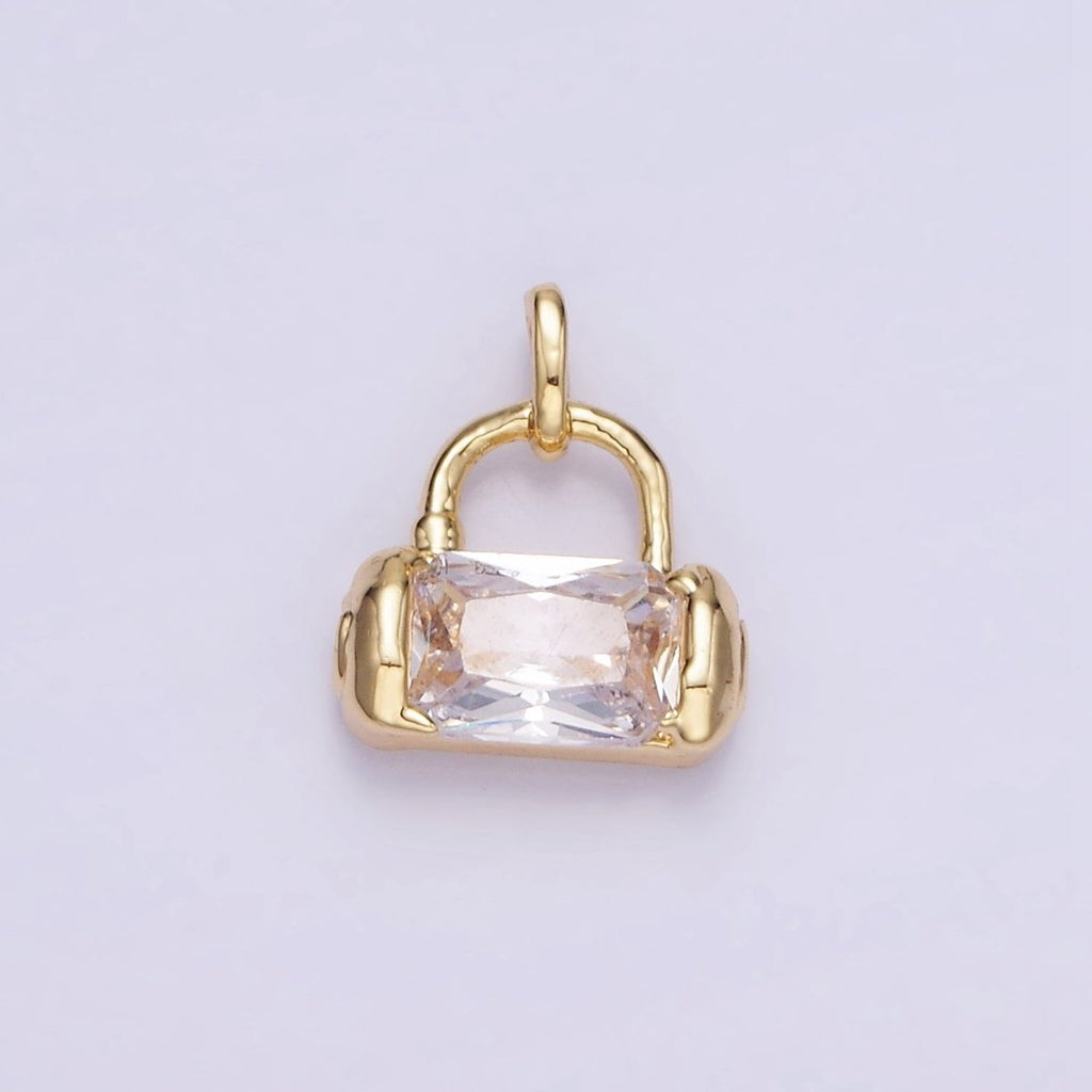 Mini 14K Gold plated Rectangle CZ Charm Lock Purse Pendant | AA1197 - DLUXCA