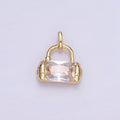 Mini 14K Gold plated Rectangle CZ Charm Lock Purse Pendant | AA1197 - DLUXCA