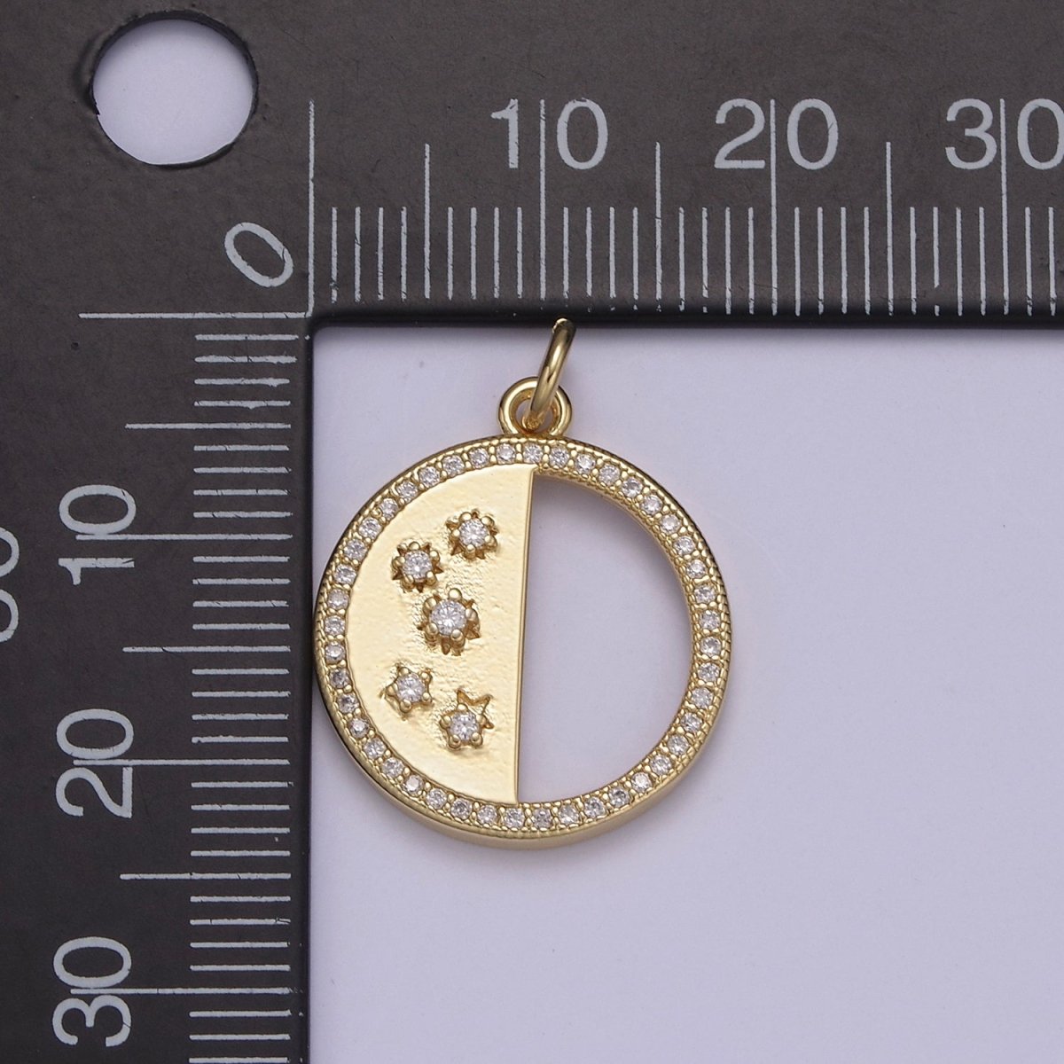 Mini 14K Gold plated Star Charm in Coin Cubic Micro Pave Cz Charm N-815 - DLUXCA