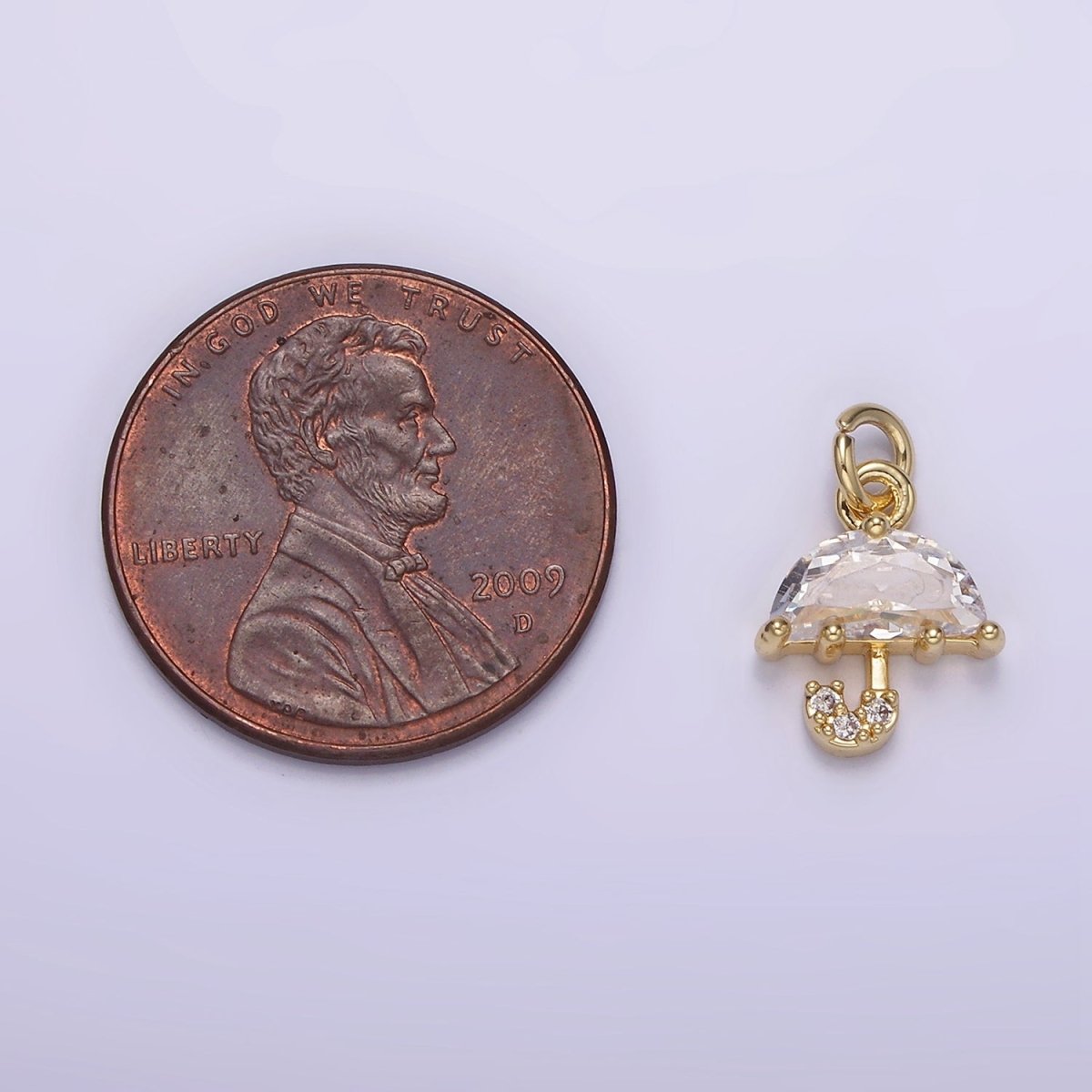 Mini 14K Gold plated Umbrella Clear CZ Micro Paved Add-On Charm | AG216 - DLUXCA