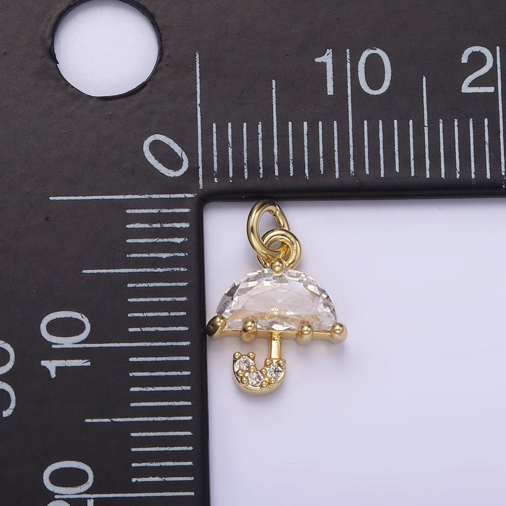 Mini 14K Gold plated Umbrella Clear CZ Micro Paved Add-On Charm | AG216 - DLUXCA