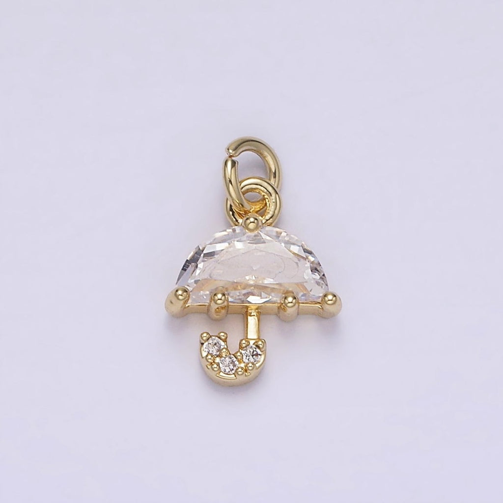 Mini 14K Gold plated Umbrella Clear CZ Micro Paved Add-On Charm | AG216 - DLUXCA