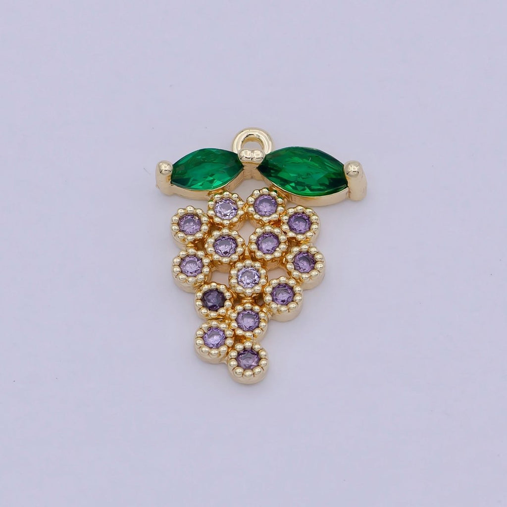 Mini 18k gold plated grape pendant for necklace and jewelry making/ fruit pendant/ fruit charm for jewelry finding N-915 - DLUXCA