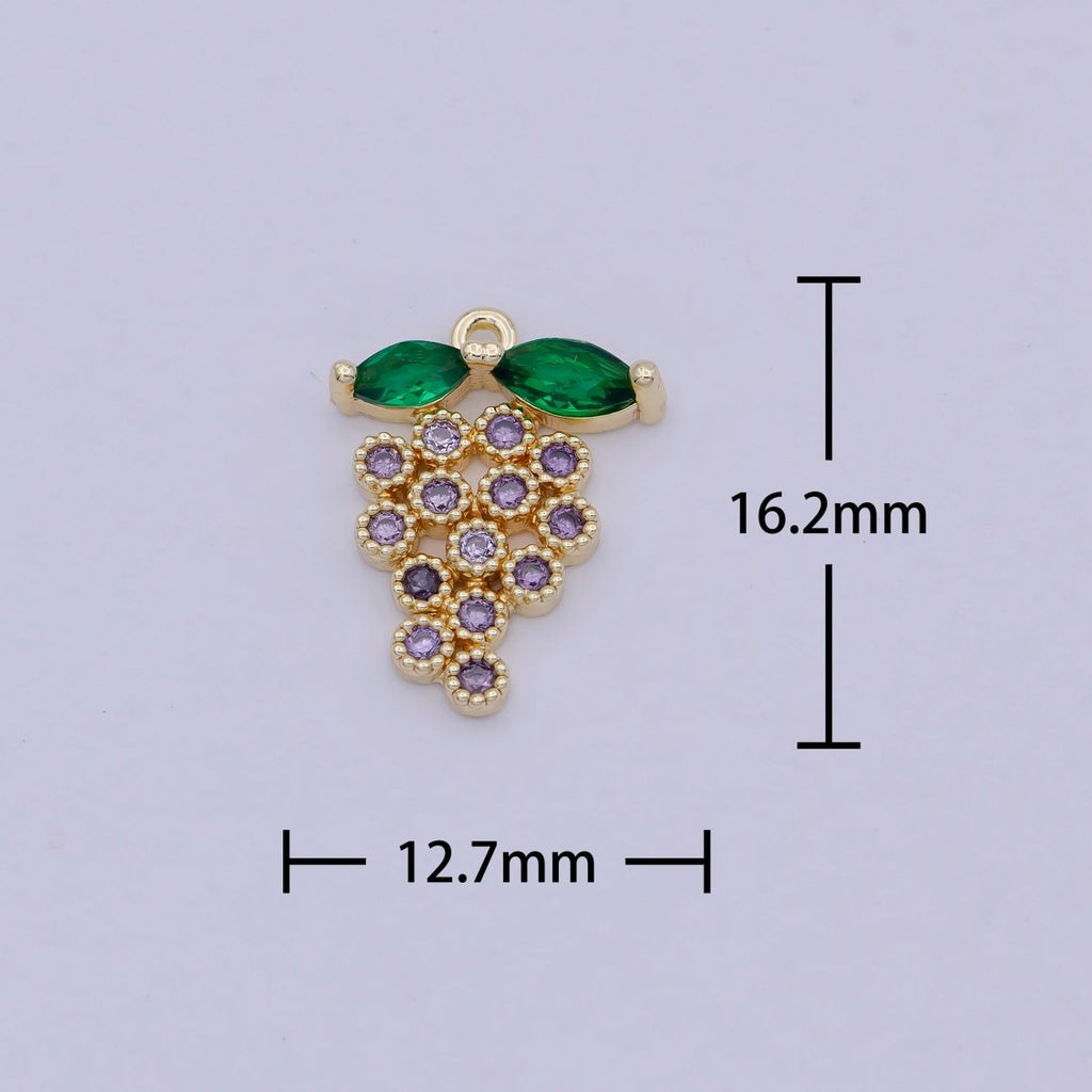 Mini 18k gold plated grape pendant for necklace and jewelry making/ fruit pendant/ fruit charm for jewelry finding N-915 - DLUXCA