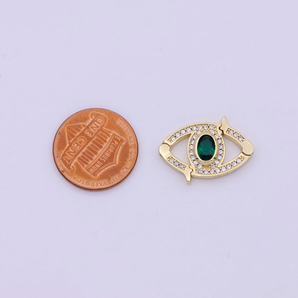 Mini 24k Gold CZ Micro Pave Clasp Evil Eye Lock Clasp, Interlock Micro pave Clasp Fastener for Bracelet Necklace Connector Clasp L-566 L-567 - DLUXCA