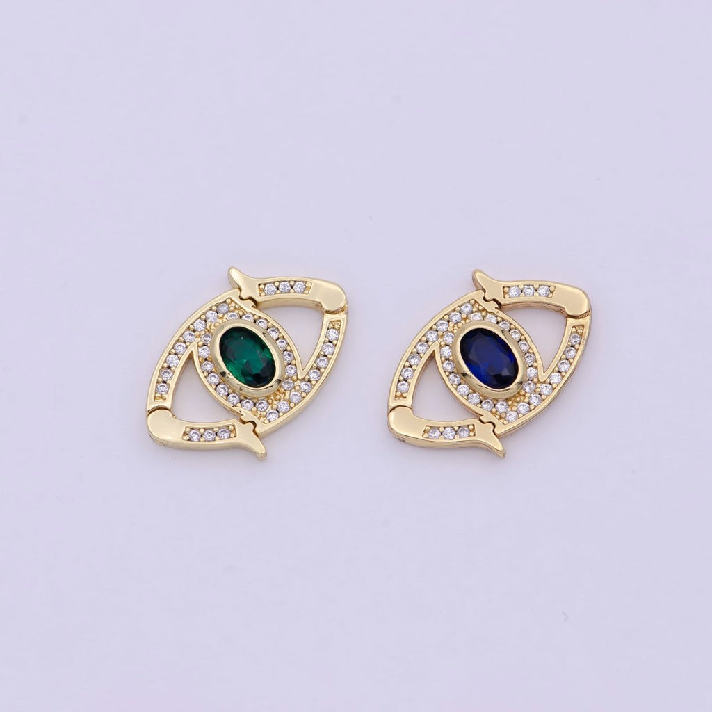 Mini 24k Gold CZ Micro Pave Clasp Evil Eye Lock Clasp, Interlock Micro pave Clasp Fastener for Bracelet Necklace Connector Clasp L-566 L-567 - DLUXCA
