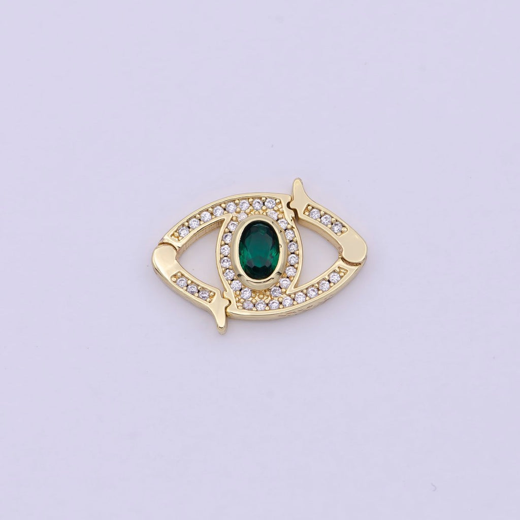 Mini 24k Gold CZ Micro Pave Clasp Evil Eye Lock Clasp, Interlock Micro pave Clasp Fastener for Bracelet Necklace Connector Clasp L-566 L-567 - DLUXCA
