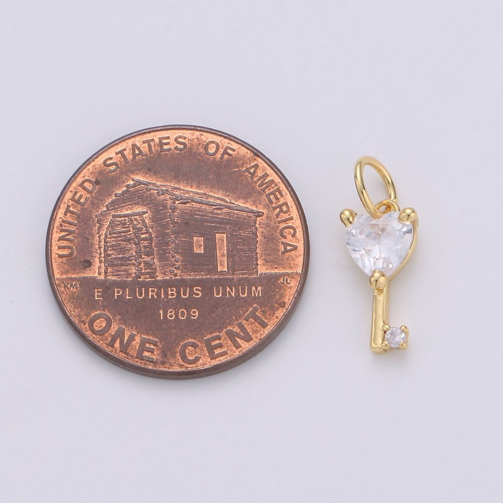 Mini 24k Gold plated Heart Charms, Gold plated Love Charm, Cubic Charm ,Gold Love Key charm Relationship Jewelry Inspired D-561 D-562 - DLUXCA