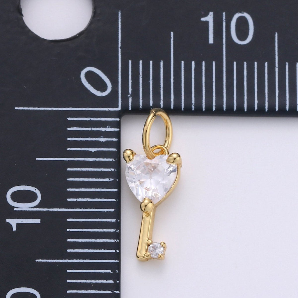 Mini 24k Gold plated Heart Charms, Gold plated Love Charm, Cubic Charm ,Gold Love Key charm Relationship Jewelry Inspired D-561 D-562 - DLUXCA