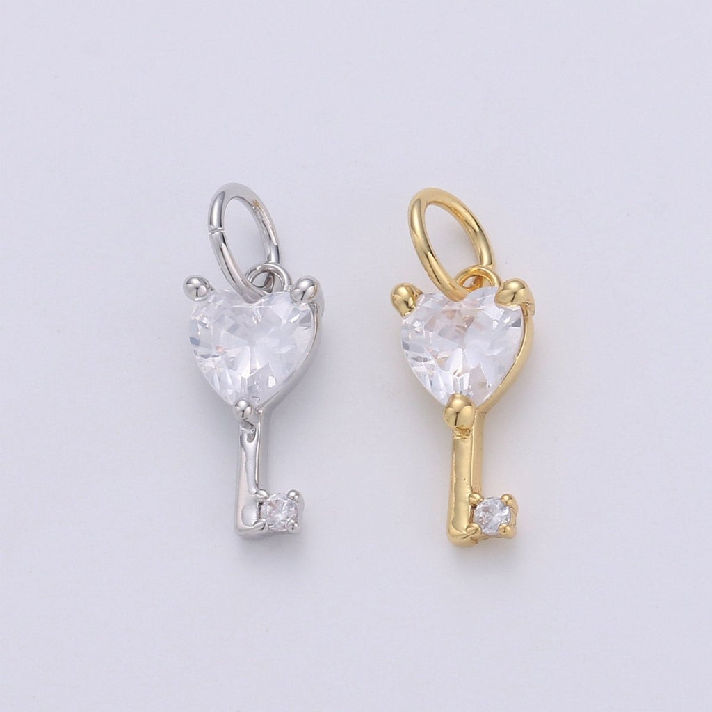 Mini 24k Gold plated Heart Charms, Gold plated Love Charm, Cubic Charm ,Gold Love Key charm Relationship Jewelry Inspired D-561 D-562 - DLUXCA