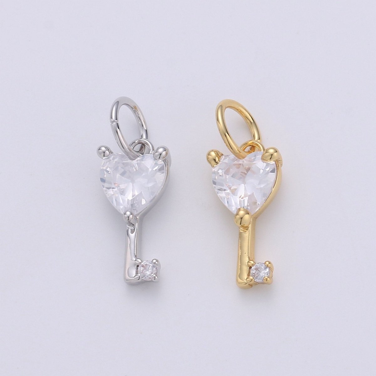 Mini 24k Gold plated Heart Charms, Gold plated Love Charm, Cubic Charm ,Gold Love Key charm Relationship Jewelry Inspired D-561 D-562 - DLUXCA