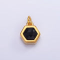 Mini 24K Gold plated Hexagon Charm with Black / Peach Cubic Zirconia | AG-684