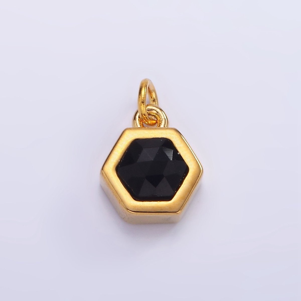 Mini 24K Gold plated Hexagon Charm with Black / Peach Cubic Zirconia | AG-684