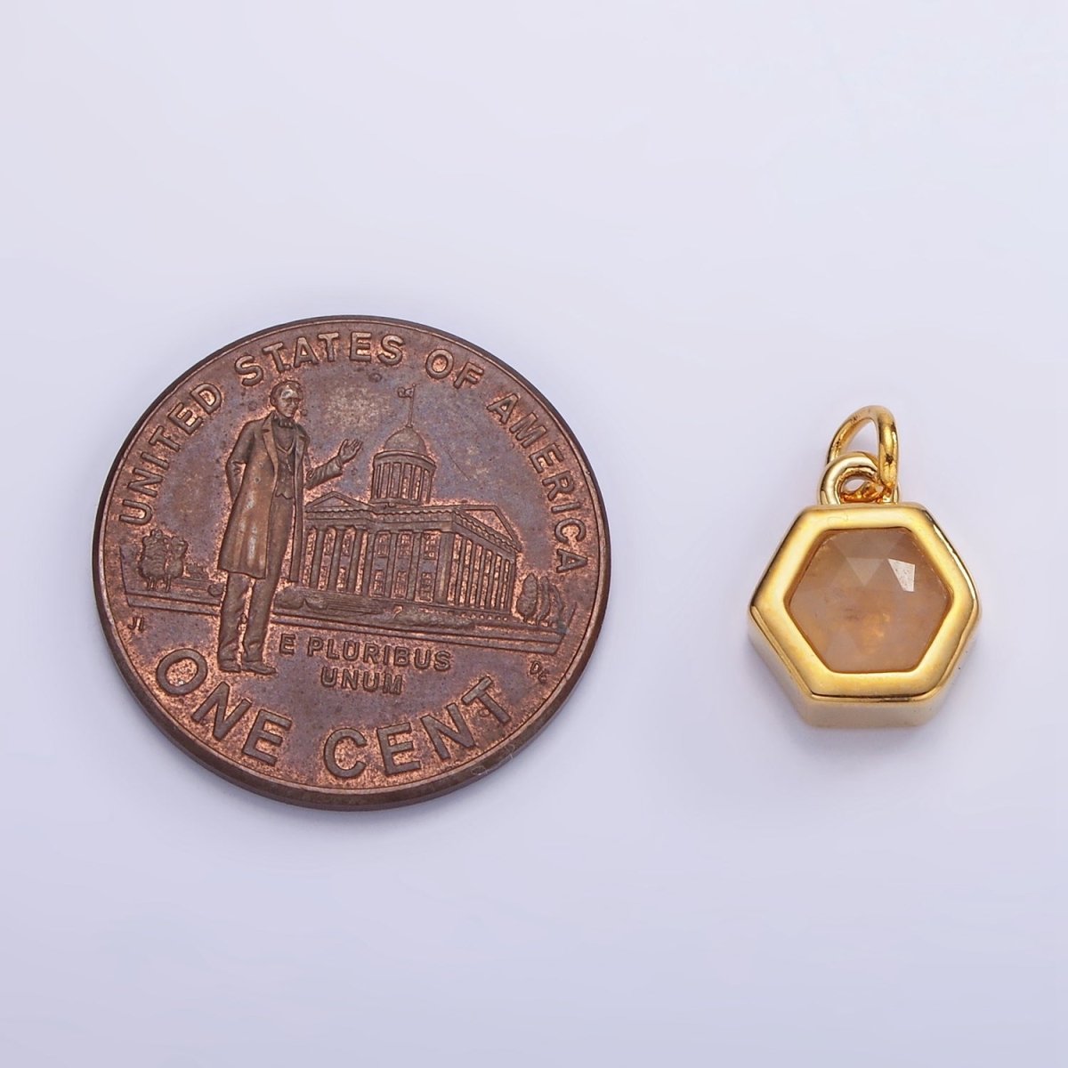 Mini 24K Gold plated Hexagon Charm with Black / Peach Cubic Zirconia | AG-684