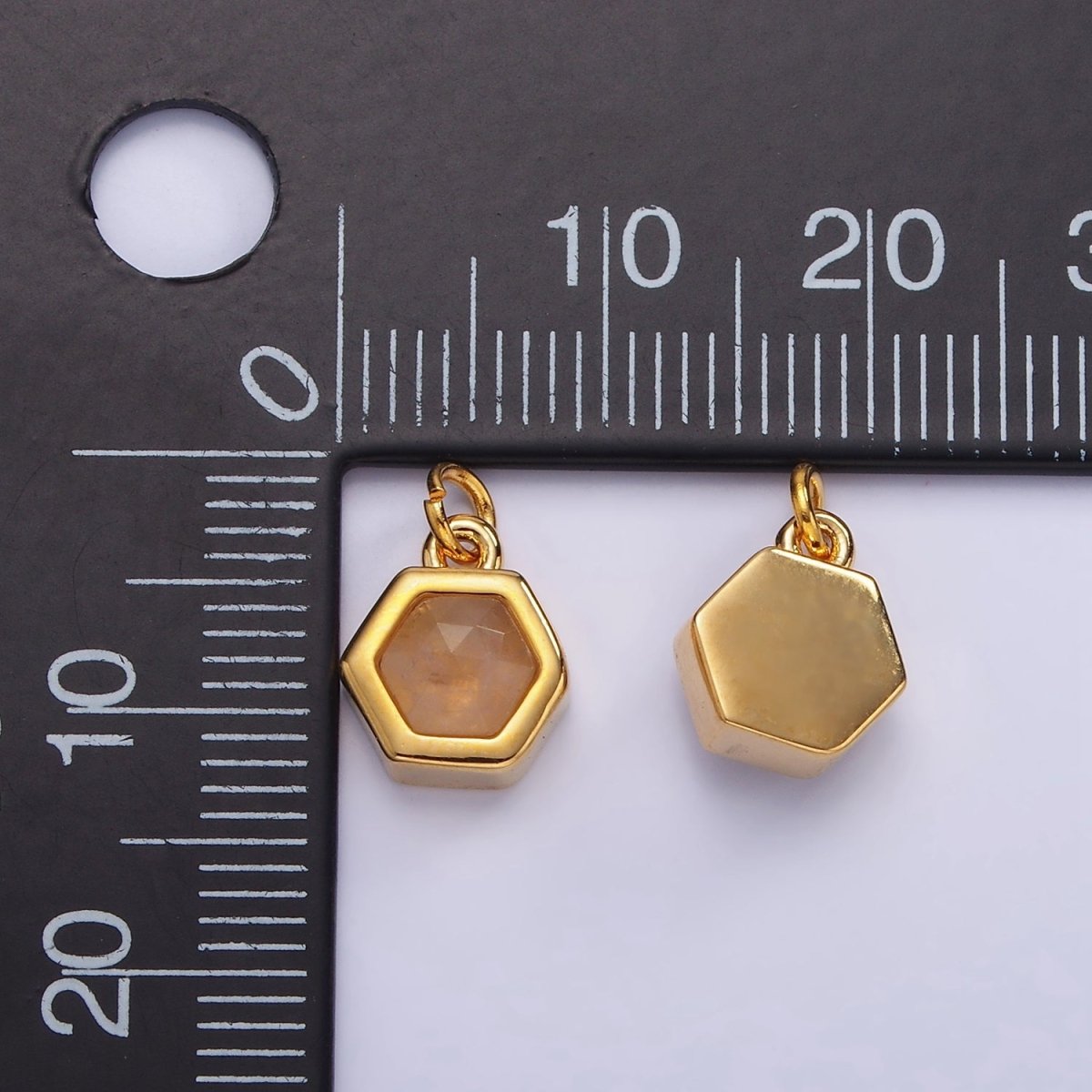 Mini 24K Gold plated Hexagon Charm with Black / Peach Cubic Zirconia | AG-684