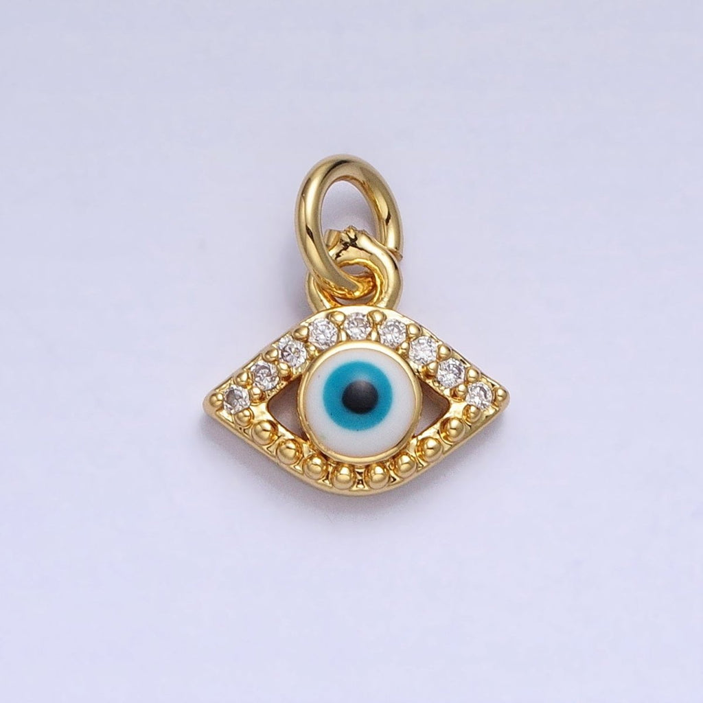 Mini 24K Gold plated Micro Pave Evil Eye Pendant Add-On Charm Enamel Jewelry | AC457 - DLUXCA