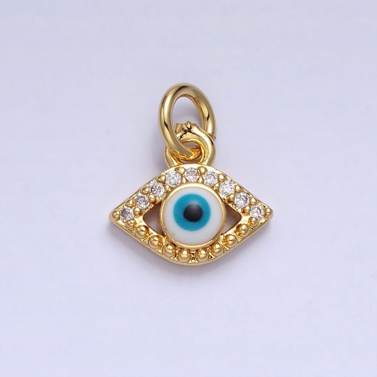 Mini 24K Gold plated Micro Pave Evil Eye Pendant Add-On Charm Enamel Jewelry | AC457 - DLUXCA