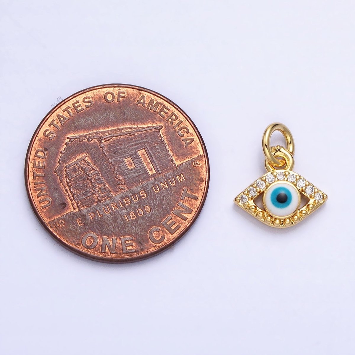 Mini 24K Gold plated Micro Pave Evil Eye Pendant Add-On Charm Enamel Jewelry | AC457 - DLUXCA