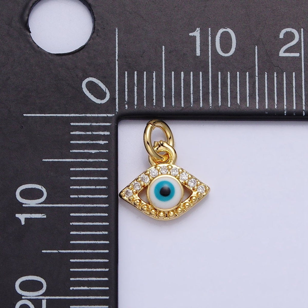 Mini 24K Gold plated Micro Pave Evil Eye Pendant Add-On Charm Enamel Jewelry | AC457 - DLUXCA