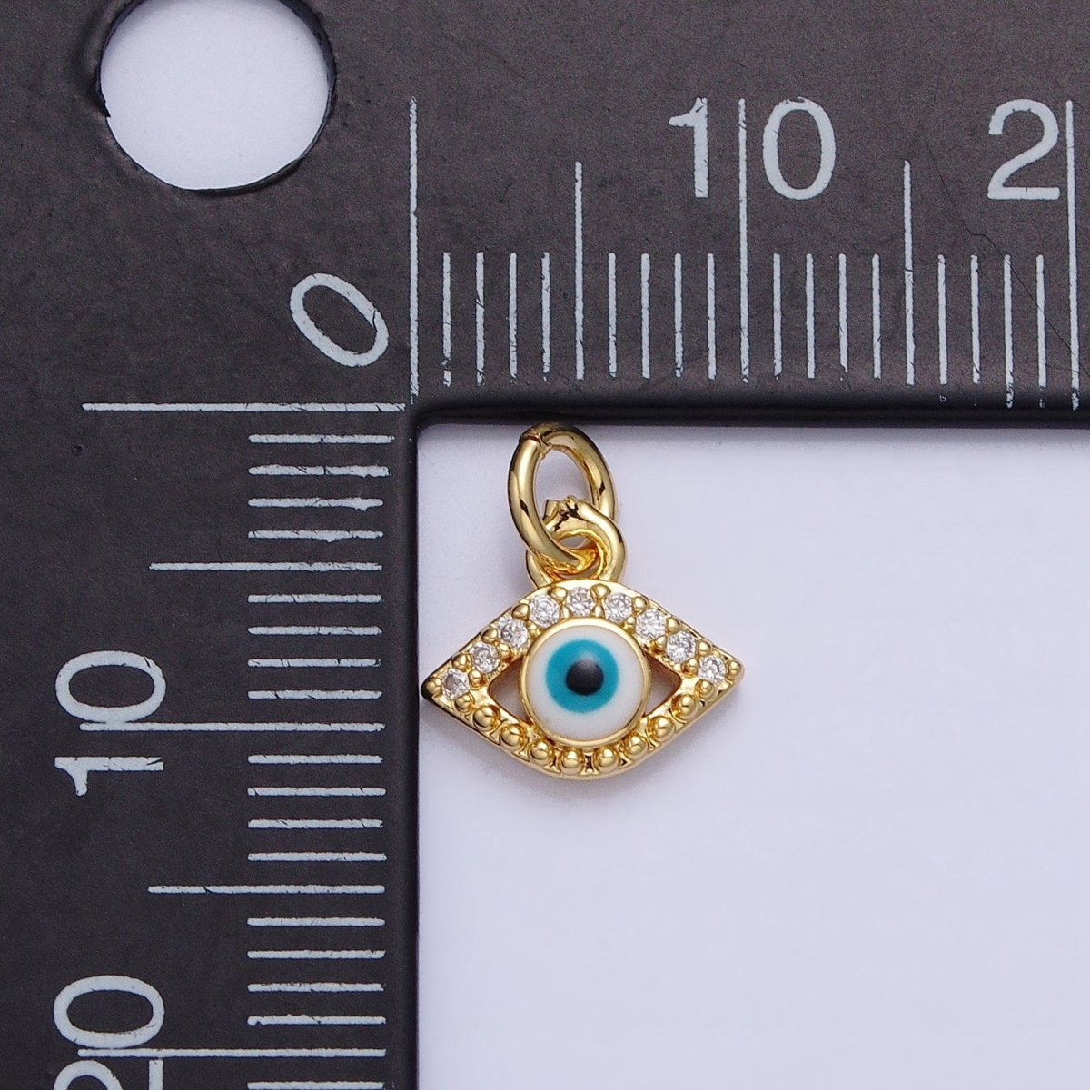 Mini 24K Gold plated Micro Pave Evil Eye Pendant Add-On Charm Enamel Jewelry | AC457 - DLUXCA