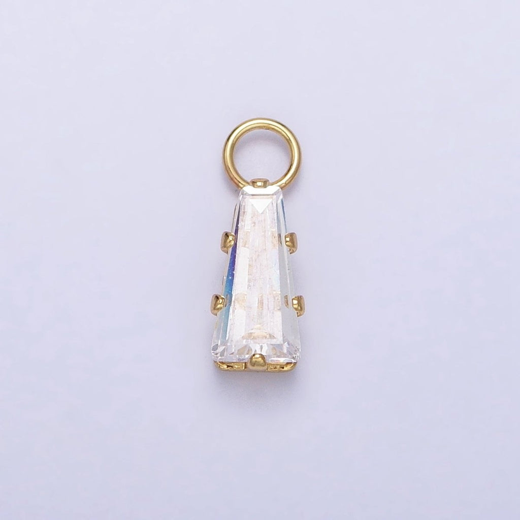 Mini Baguette Cubic Zirconia Charm, Tiny Clear CZ Charm in Gold Silver for Jewelry Making Supply AC422 AC423 - DLUXCA
