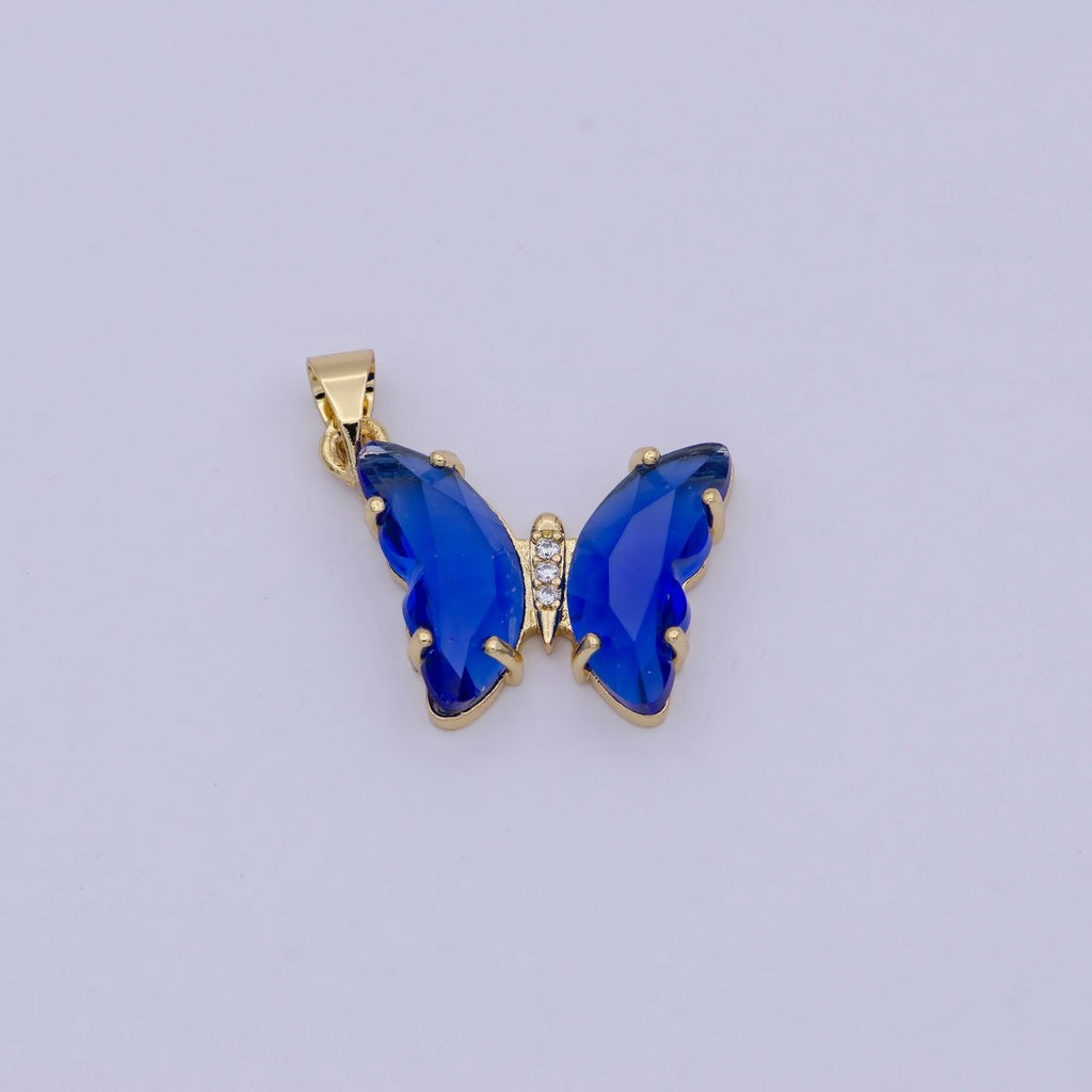 Mini Blue Butterfly Pendant in 24k Gold plated Finding I-168 - DLUXCA