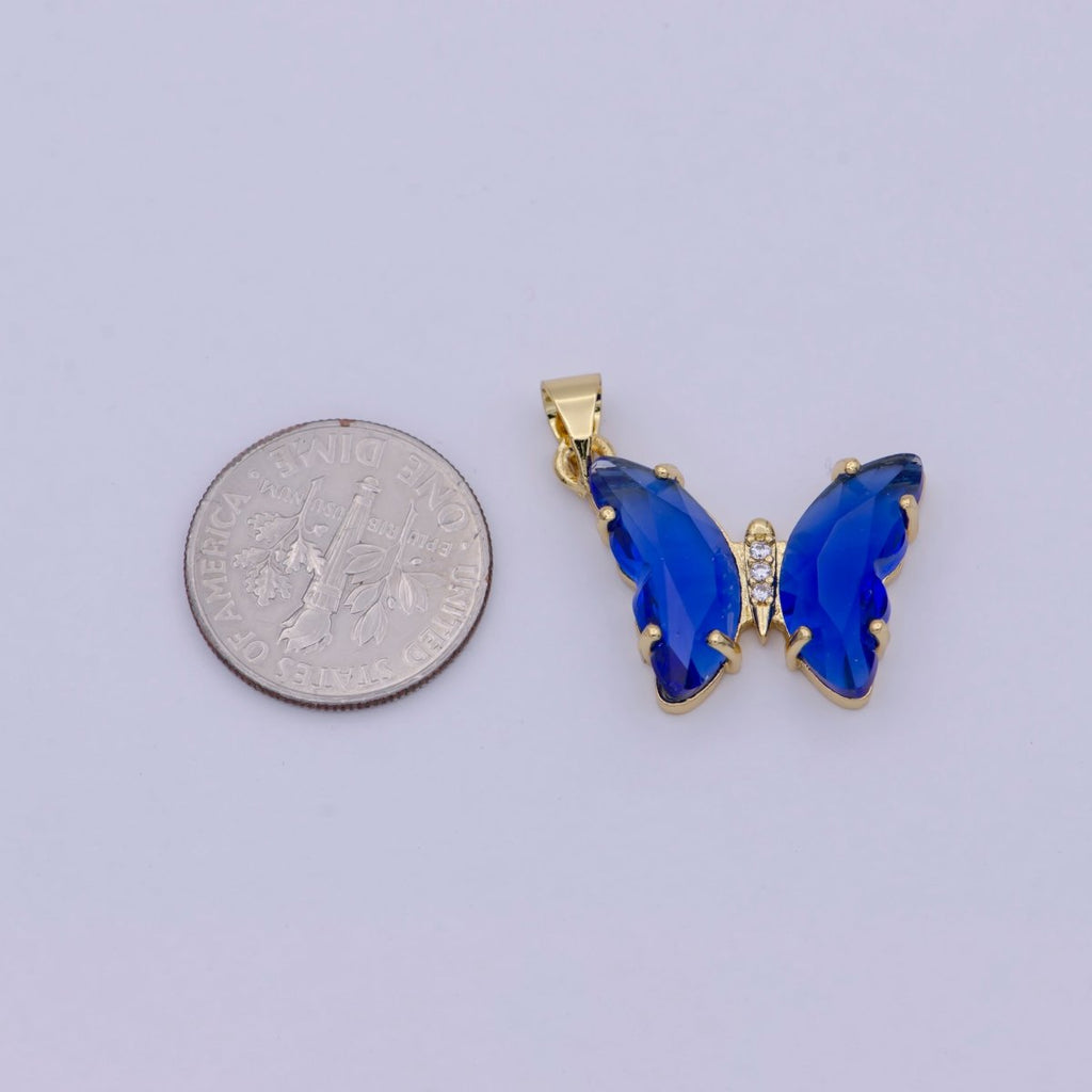 Mini Blue Butterfly Pendant in 24k Gold plated Finding I-168 - DLUXCA