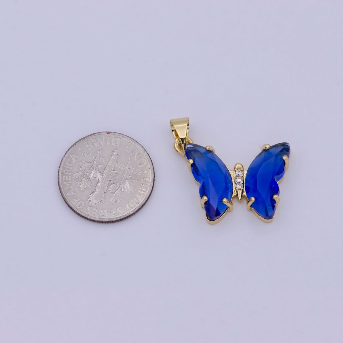 Mini Blue Butterfly Pendant in 24k Gold plated Finding I-168 - DLUXCA
