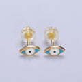 Mini Blue Evil Eye Enamel Gold Stud Earrings | Y-174 - DLUXCA