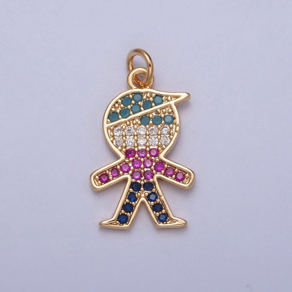 Mini Boy Charm Multi color Micro Paved Cubic Zirconia Jewelry Add On Charm | X-249 - DLUXCA