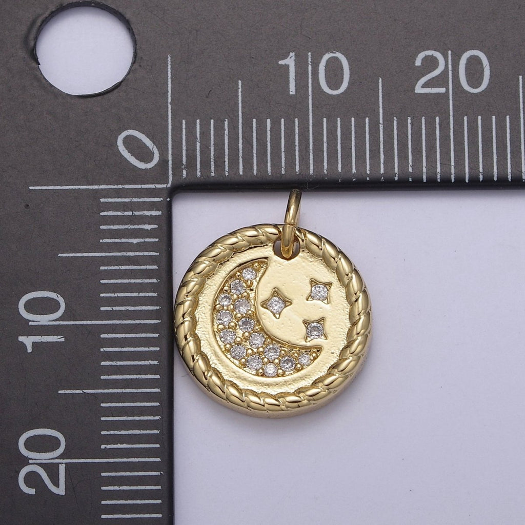 Mini Celestial Charm 14k Gold plated Crescent Moon Star Charm Add on Charm for Bracelet Necklace Earring N-810 - DLUXCA