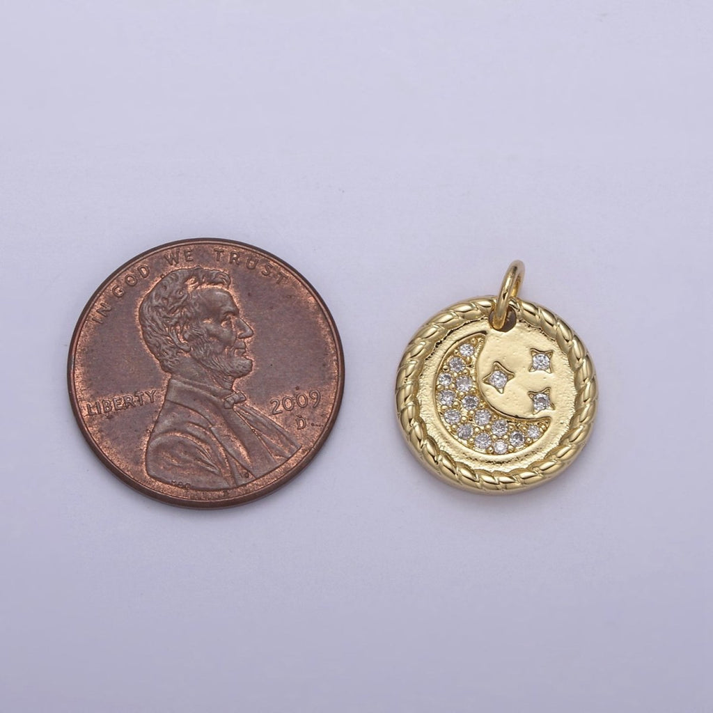 Mini Celestial Charm 14k Gold plated Crescent Moon Star Charm Add on Charm for Bracelet Necklace Earring N-810 - DLUXCA