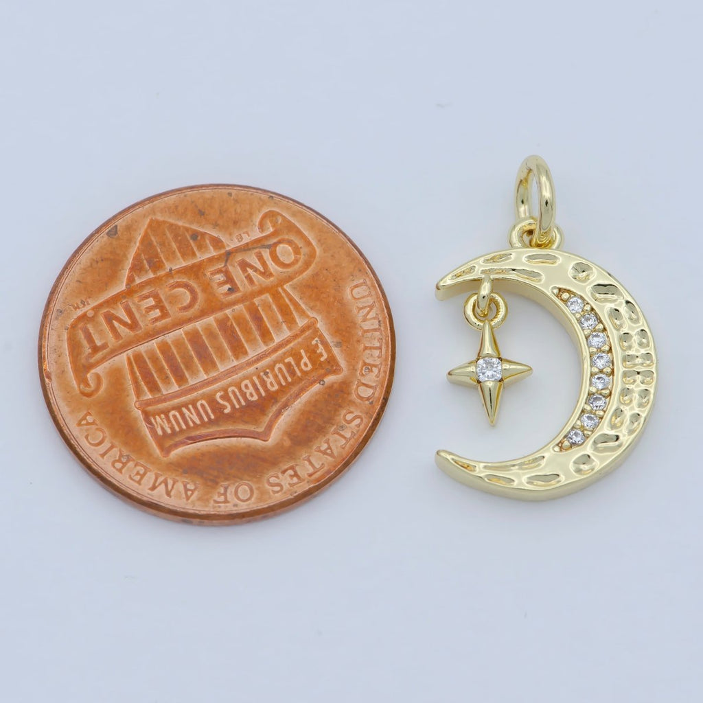 Mini Celestial CZ Cubic Zirconia Crescent Moon Star Charm 14k Gold plated Charm Pendant Star Moon Jewelry for Necklace Earring Supply M-361 - DLUXCA