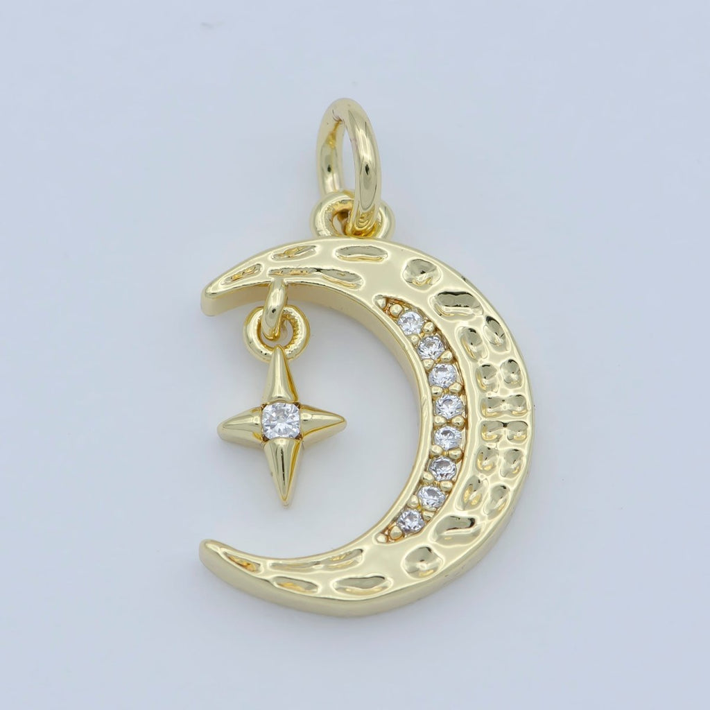 Mini Celestial CZ Cubic Zirconia Crescent Moon Star Charm 14k Gold plated Charm Pendant Star Moon Jewelry for Necklace Earring Supply M-361 - DLUXCA